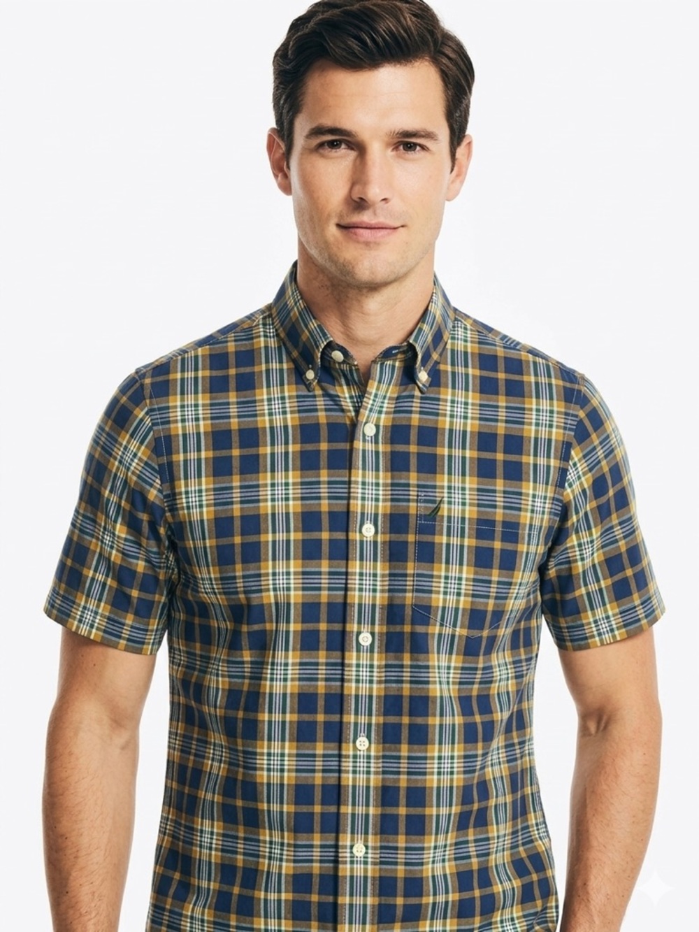 Nautica NWOT Short-Sleeve 100% Cotton Plaid Buttondown Shirt Size XS